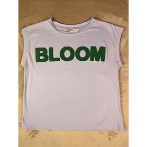 Compania Fantastica Womens Size Small Bloom Embroidery T Shirt Blue 100% Cotton